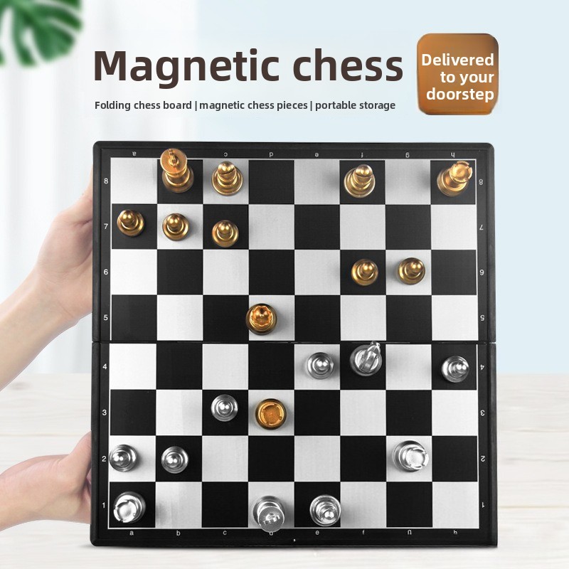Magnetic Travel Chess - Magnetisch Goud Zilver Schaakspel Opvouwbaar Schaakbord